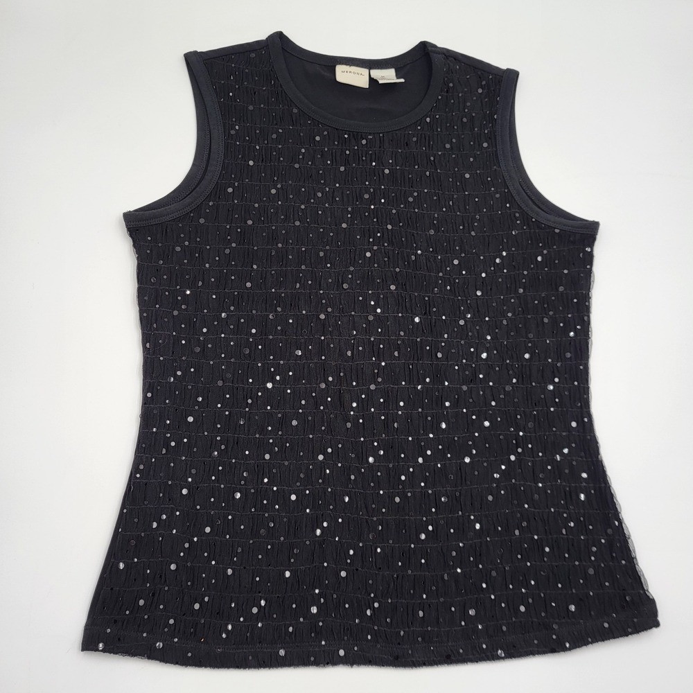Merona Women's Black Sequin Tank Top, Size Medium Polyester/Spandex